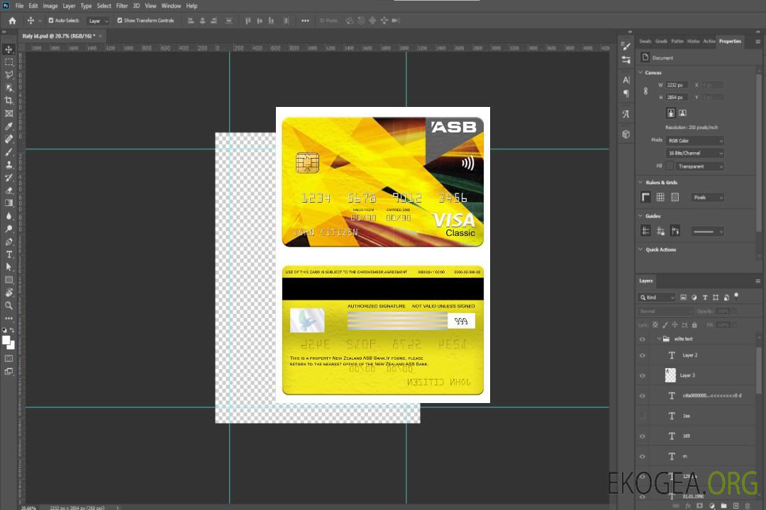Carte visa classique ASB Bank de Nouvelle-Zélande template